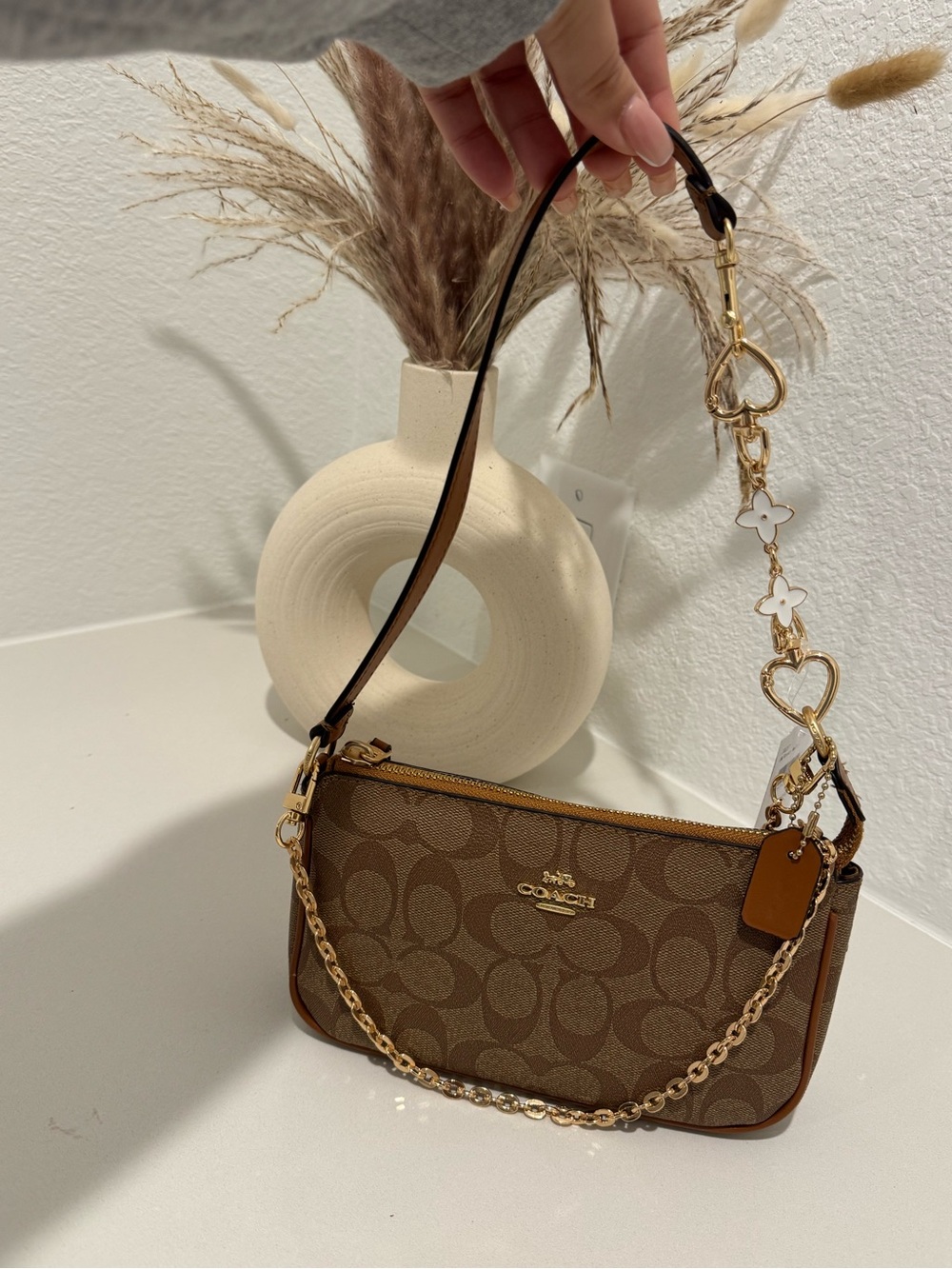 Coach Brown Signature Canvas Chain Strap Crossbody